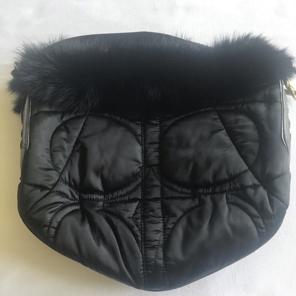 Coach satin handbag with fur trim